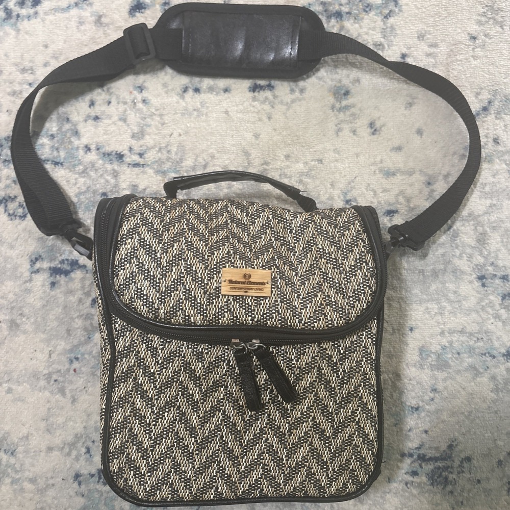 Natural Elements Insulated Lunch Tote Bag Light Brown Tan with Pattern Nice Bag